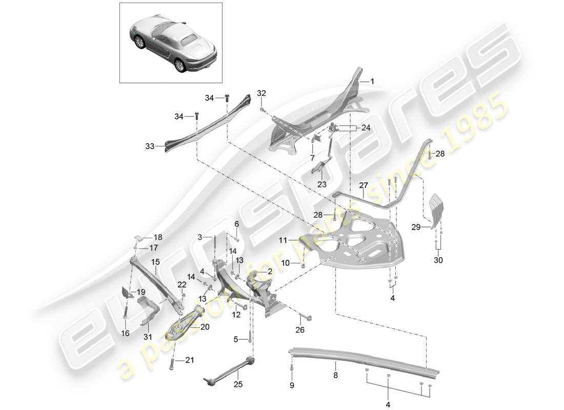 porsche 2020 (718 boxster) asse posteriore diagramma delle parti