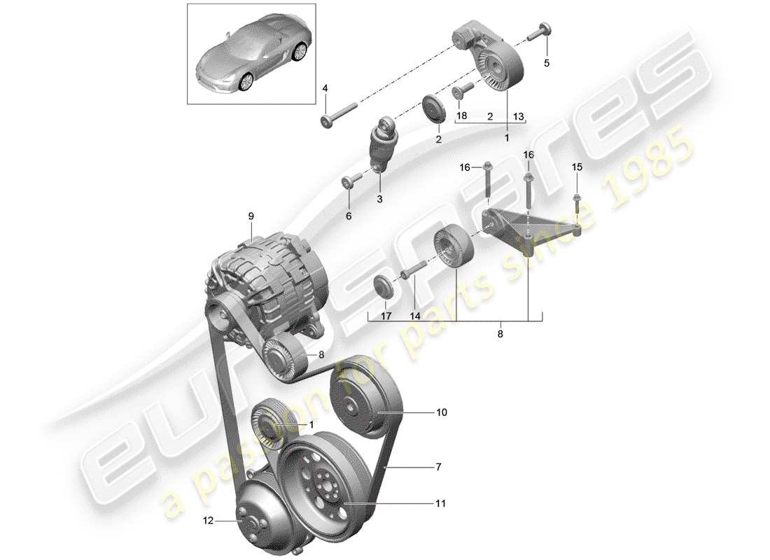 porsche 2016 (981 boxster spyder) tendicinghia diagramma delle parti