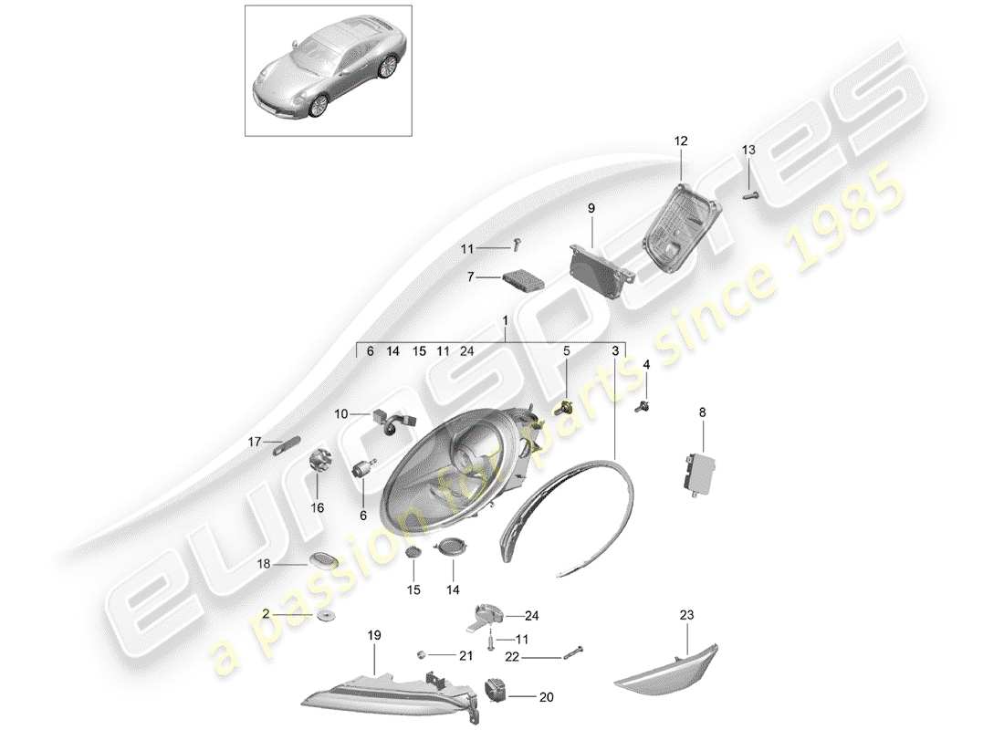 porsche 2017 (991-2) diagramma delle parti del faro