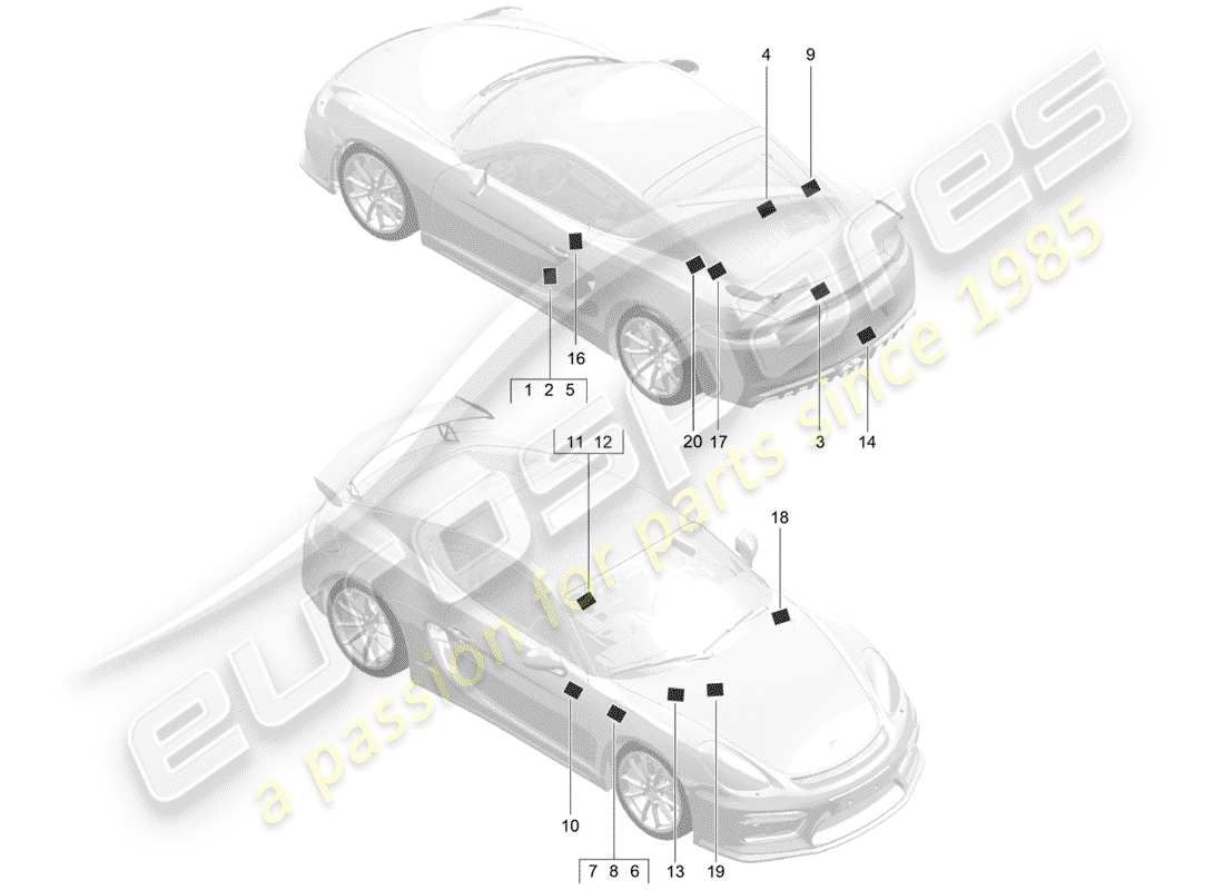 porsche 2016 (981 cayman gt4) segnali/avvisi diagramma delle parti