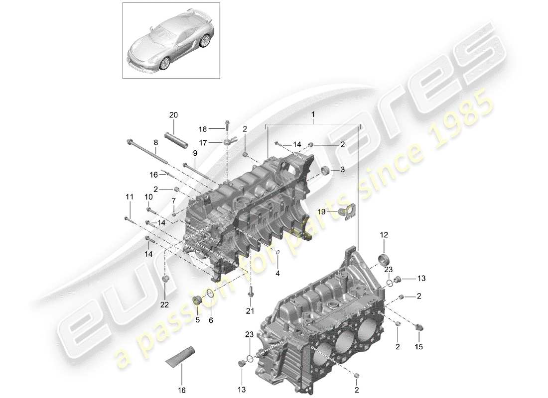 porsche 2016 (981 cayman gt4) schema delle parti del basamento