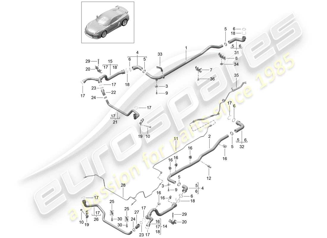 porsche 2016 (981 cayman gt4) raffreddamento ad acqua 1 diagramma delle parti