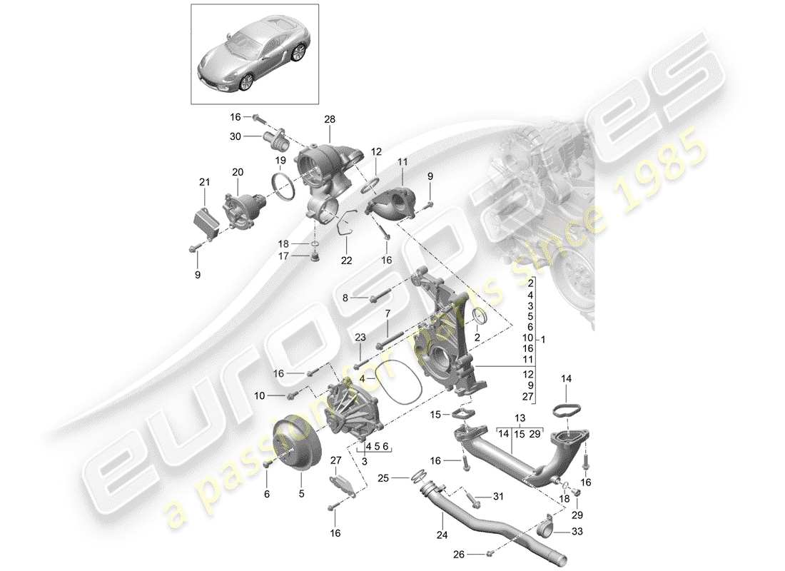porsche 2014 (981 cayman) pompa dell'acqua diagramma delle parti