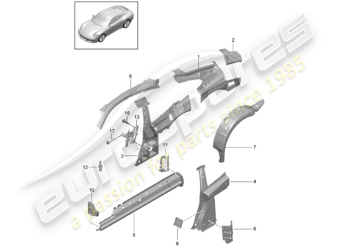 porsche 2017 (991-2) pannello laterale schema delle parti