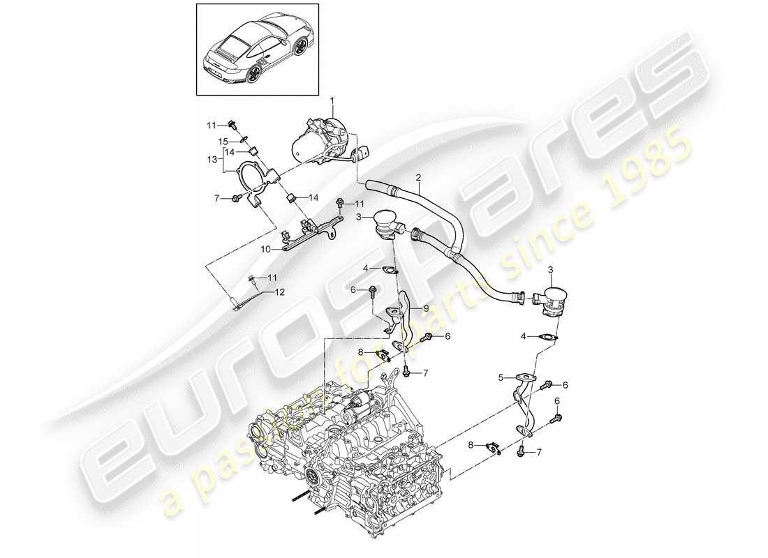 porsche 2011 (997-2 turbo / gt2 rs) sistema di controllo delle emissioni di scarico diagramma delle parti