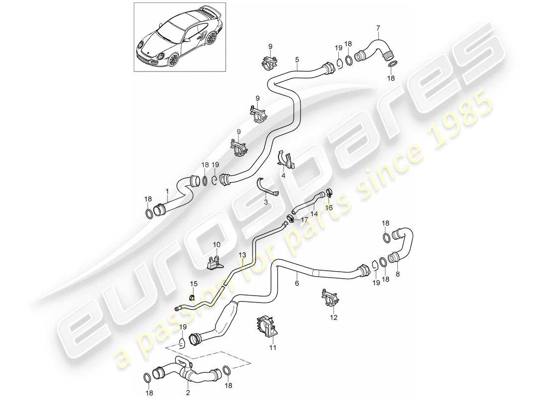 porsche 2011 (997-2 turbo / gt2 rs) raffreddamento ad acqua 1 diagramma delle parti