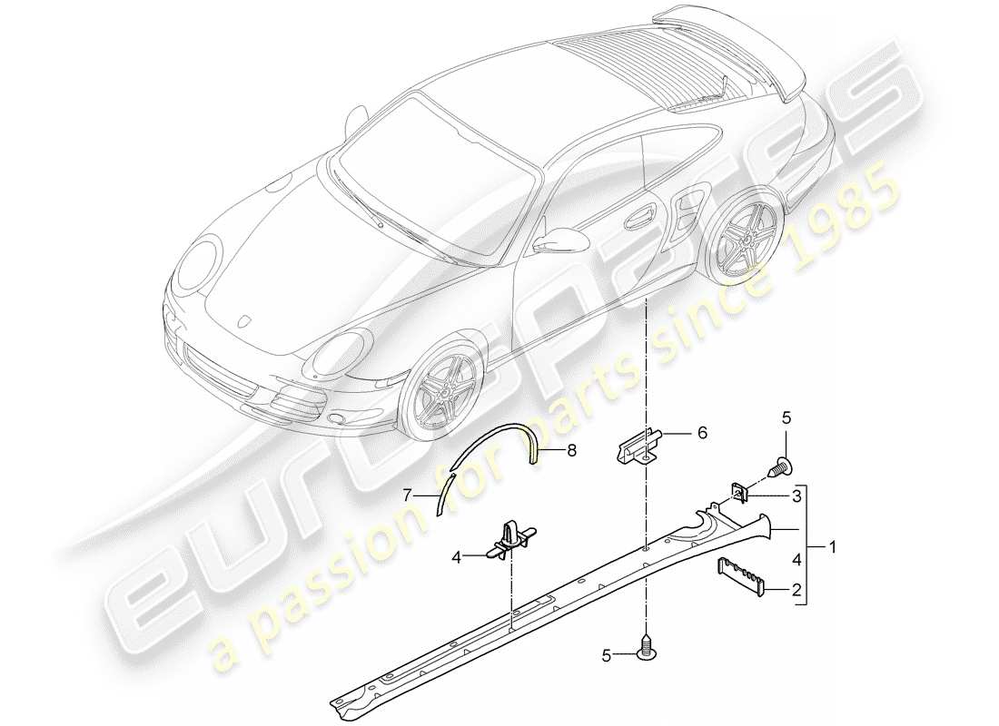 porsche 2011 (997-2 turbo / gt2 rs) rivestimento lato lato diagramma delle parti