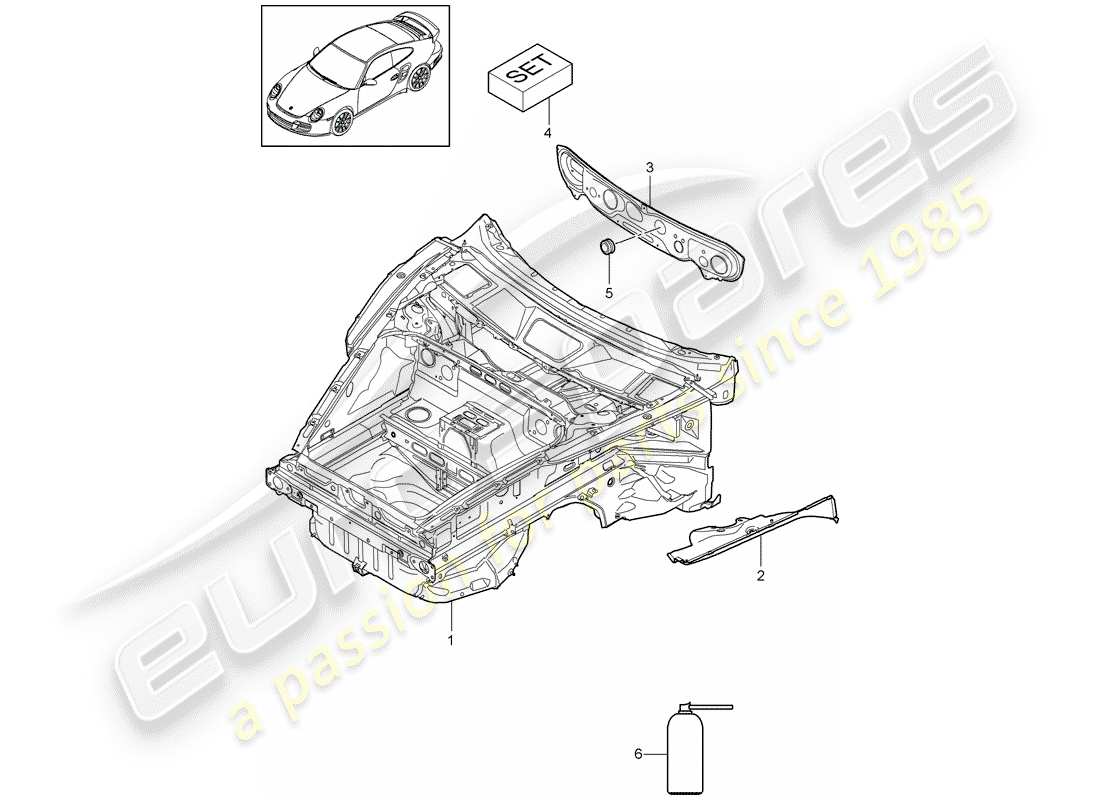 porsche 2011 (997-2 turbo / gt2 rs) schema delle parti frontale