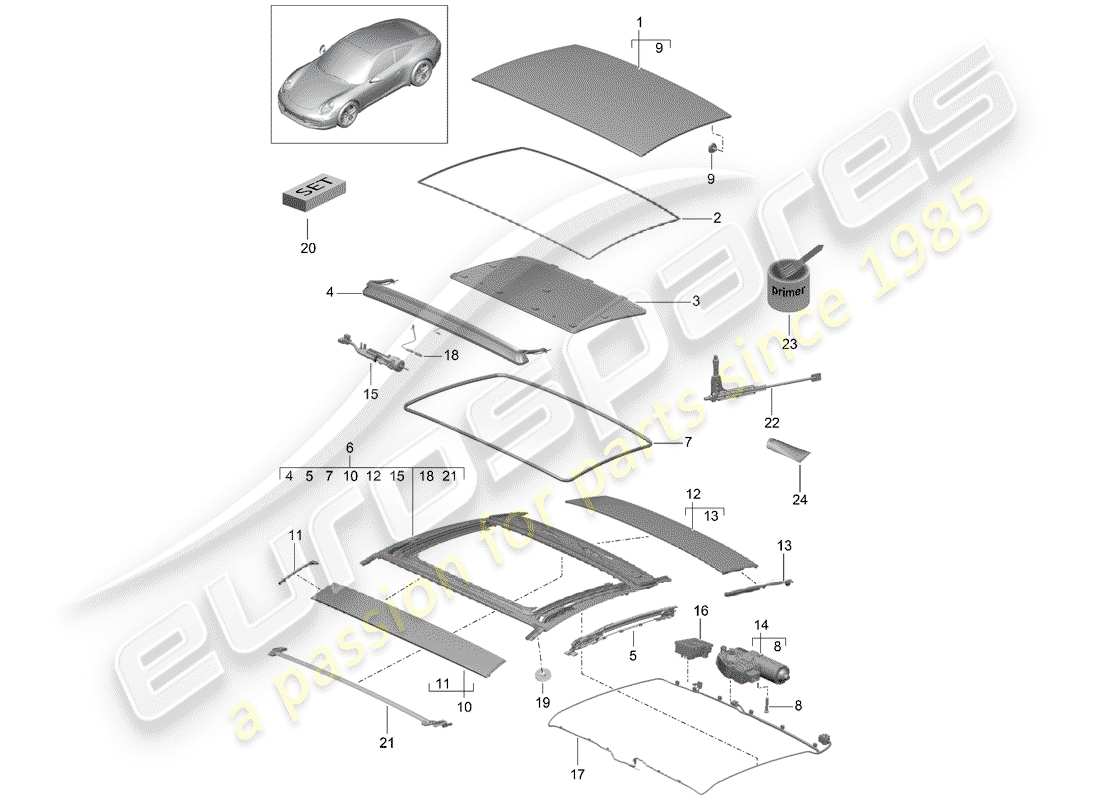 porsche 2012 (991-1) tetto apribile diagramma delle parti