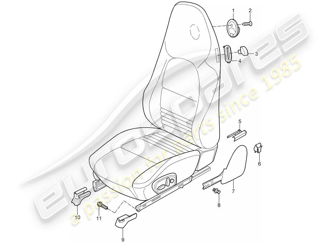 porsche 2002 (996 turbo / gt2) sedile anteriore diagramma delle parti