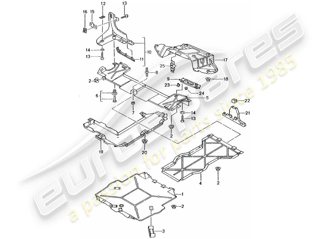 porsche 2003 (986 boxster) rivestimento sottoscocca diagramma delle parti