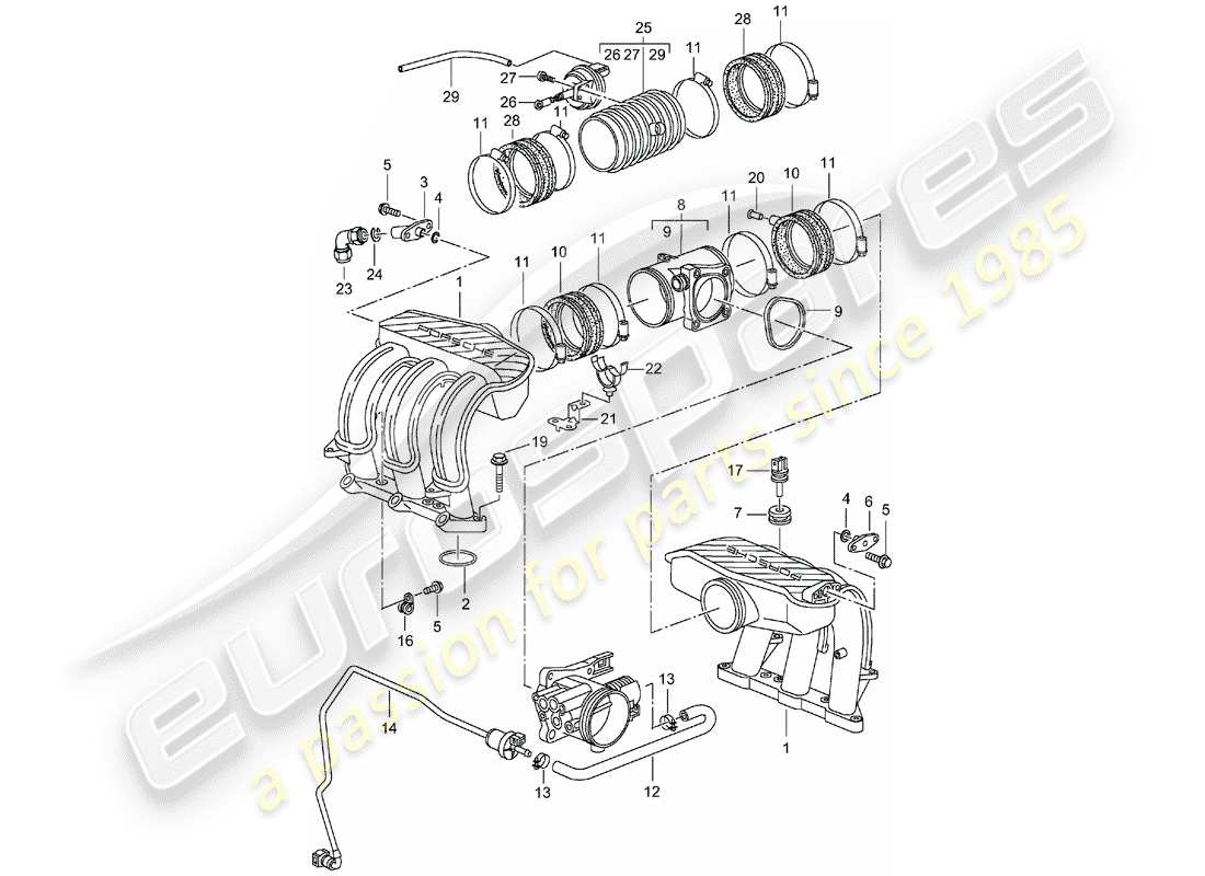 porsche 2000 (986 boxster) distributore aria aspirata schema delle parti