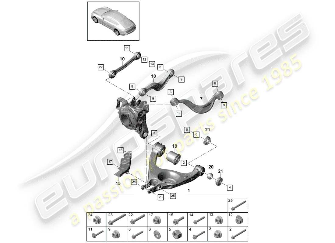 porsche 2019 (panamera 971-1) braccio di controllo del binario diagramma delle parti
