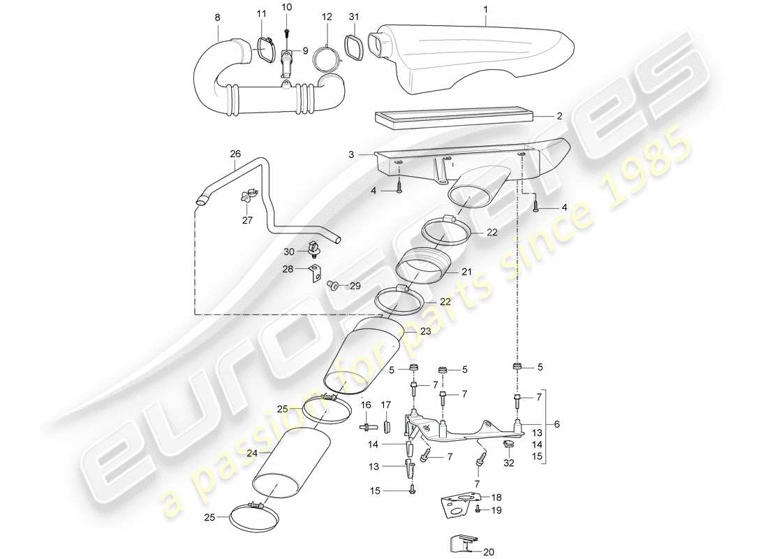 porsche 2006 (carrera gt) sistema di depurazione dell'aria diagramma delle parti