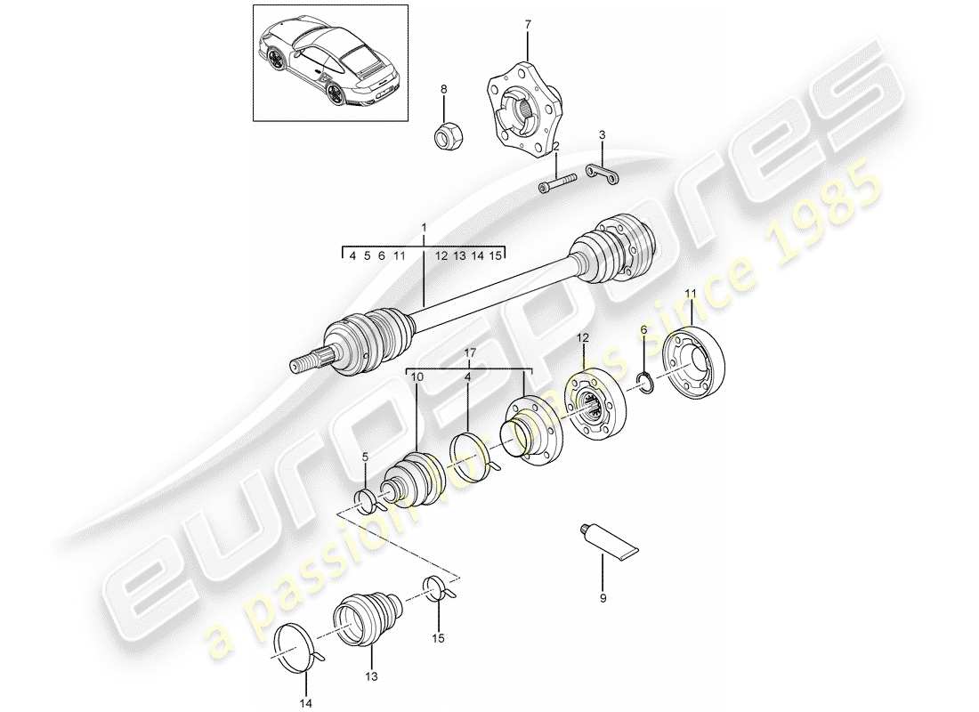 porsche 2011 (997-2 turbo / gt2 rs) albero di trasmissione diagramma delle parti