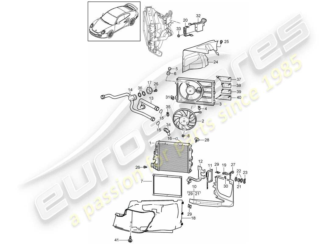 porsche 2011 (997-2 turbo / gt2 rs) raffreddamento ad acqua 3 diagramma delle parti