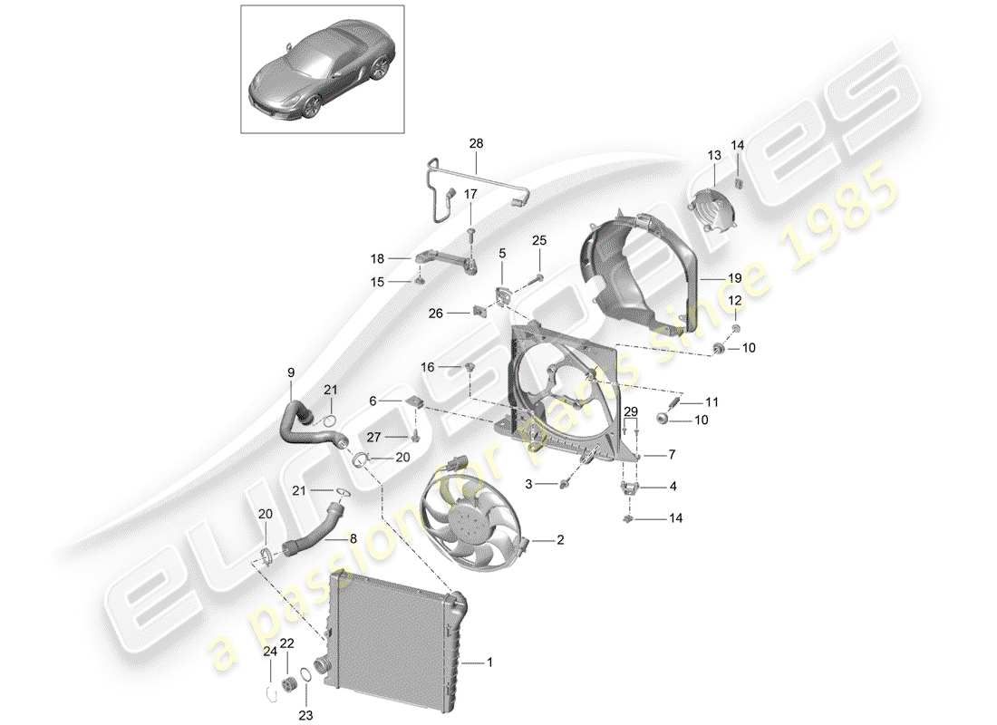 porsche 2016 (981 boxster) raffreddamento ad acqua 2 diagramma delle parti