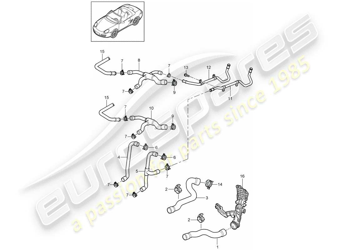 porsche 2005 (987 boxster) raffreddamento ad acqua 1 diagramma delle parti
