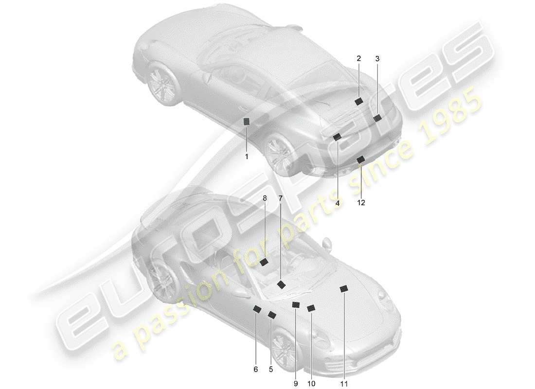 porsche 2016 (991-1 turbo) segnali/avvisi schema delle parti