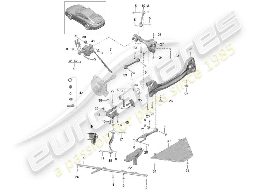 porsche 2016 (991-1 turbo) asse posteriore diagramma delle parti