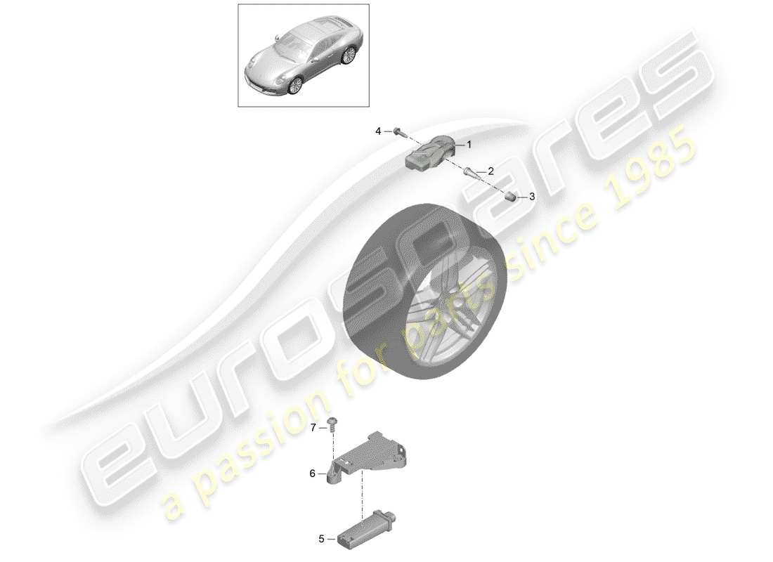 porsche 2017 (991-2) sistema di controllo della pressione dei pneumatici diagramma delle parti