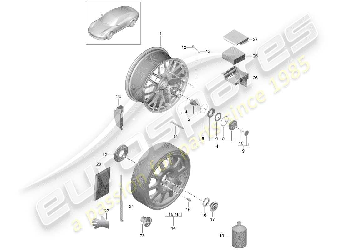 porsche 2012 (991-1) ruote diagramma delle parti