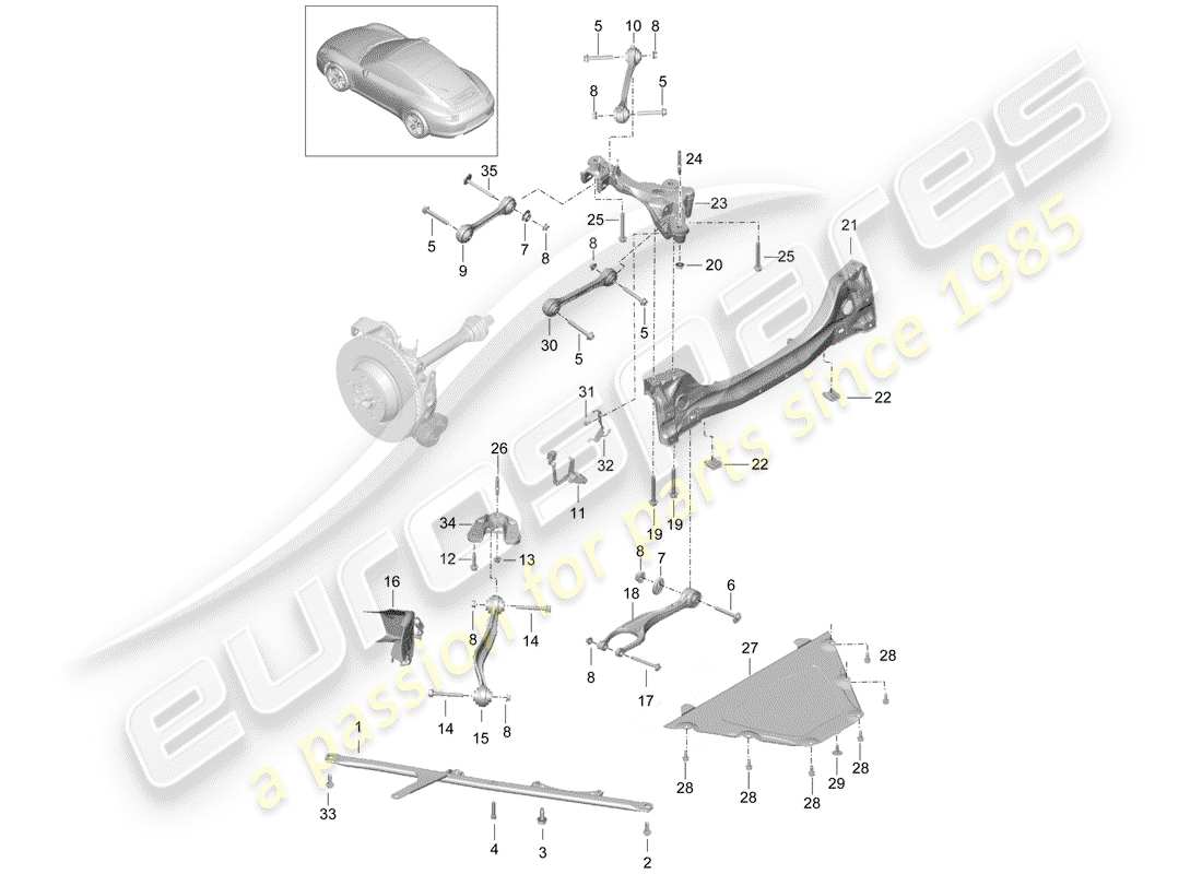 porsche 2013 (991-1) asse posteriore diagramma delle parti