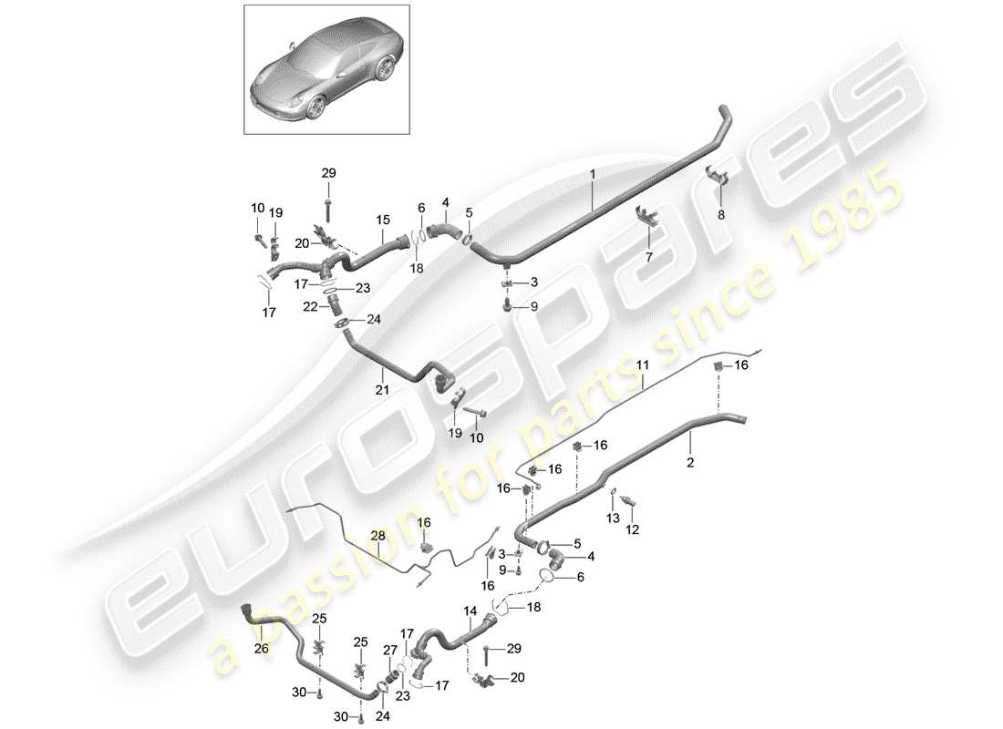 porsche 2013 (991-1) raffreddamento ad acqua 2 diagramma delle parti