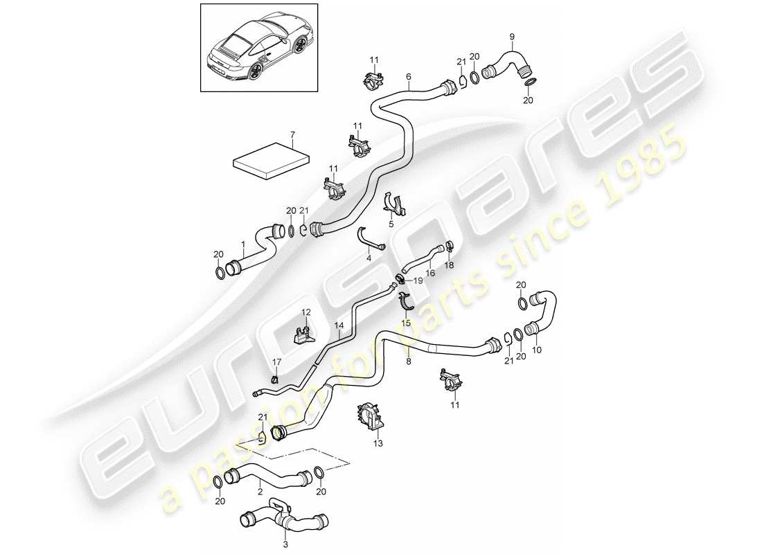 porsche 2011 (997-2 turbo / gt2 rs) raffreddamento ad acqua 1 diagramma delle parti