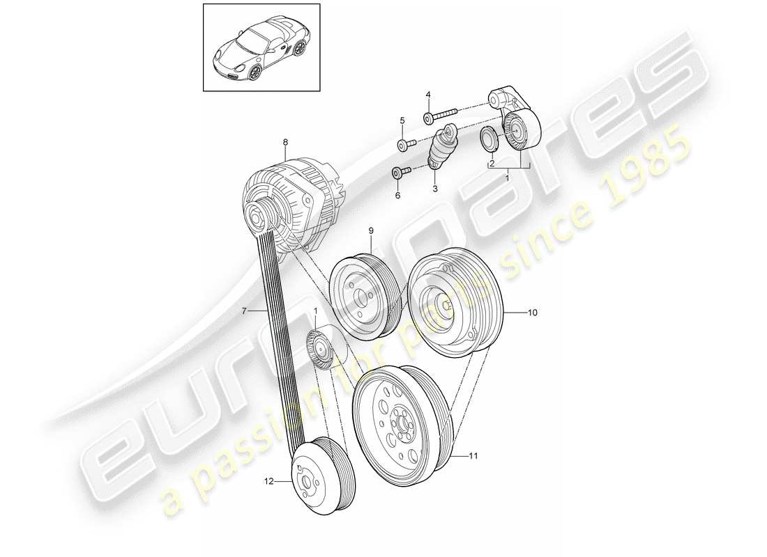 porsche 2010 (987 boxster) tendicinghia diagramma delle parti