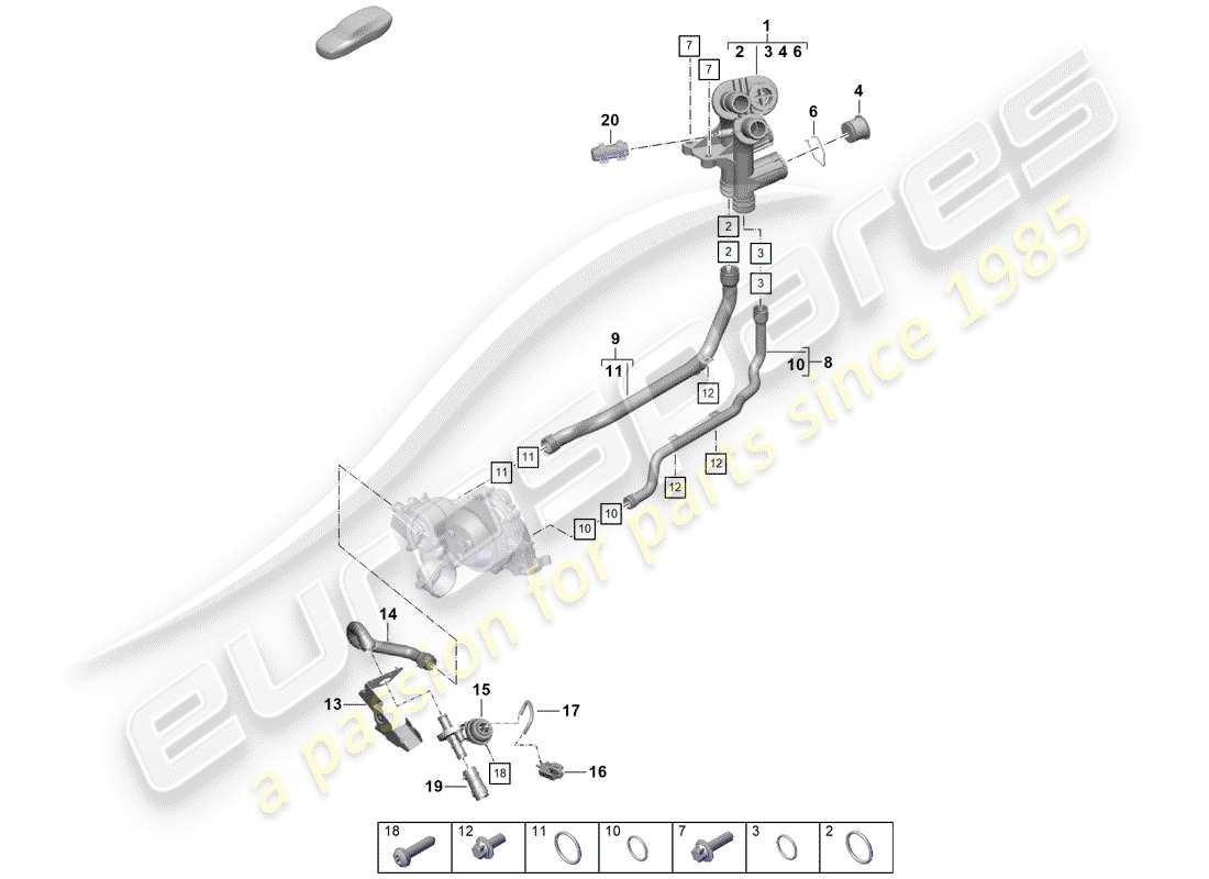 porsche 2020 (718 boxster spyder) raffreddamento ad acqua diagramma delle parti