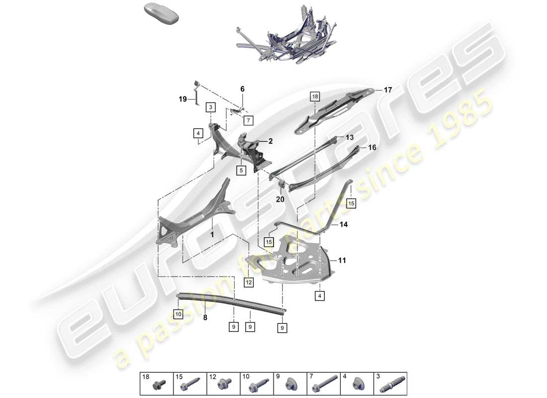 porsche 2019 (718 boxster spyder) pannello laterale schema delle parti