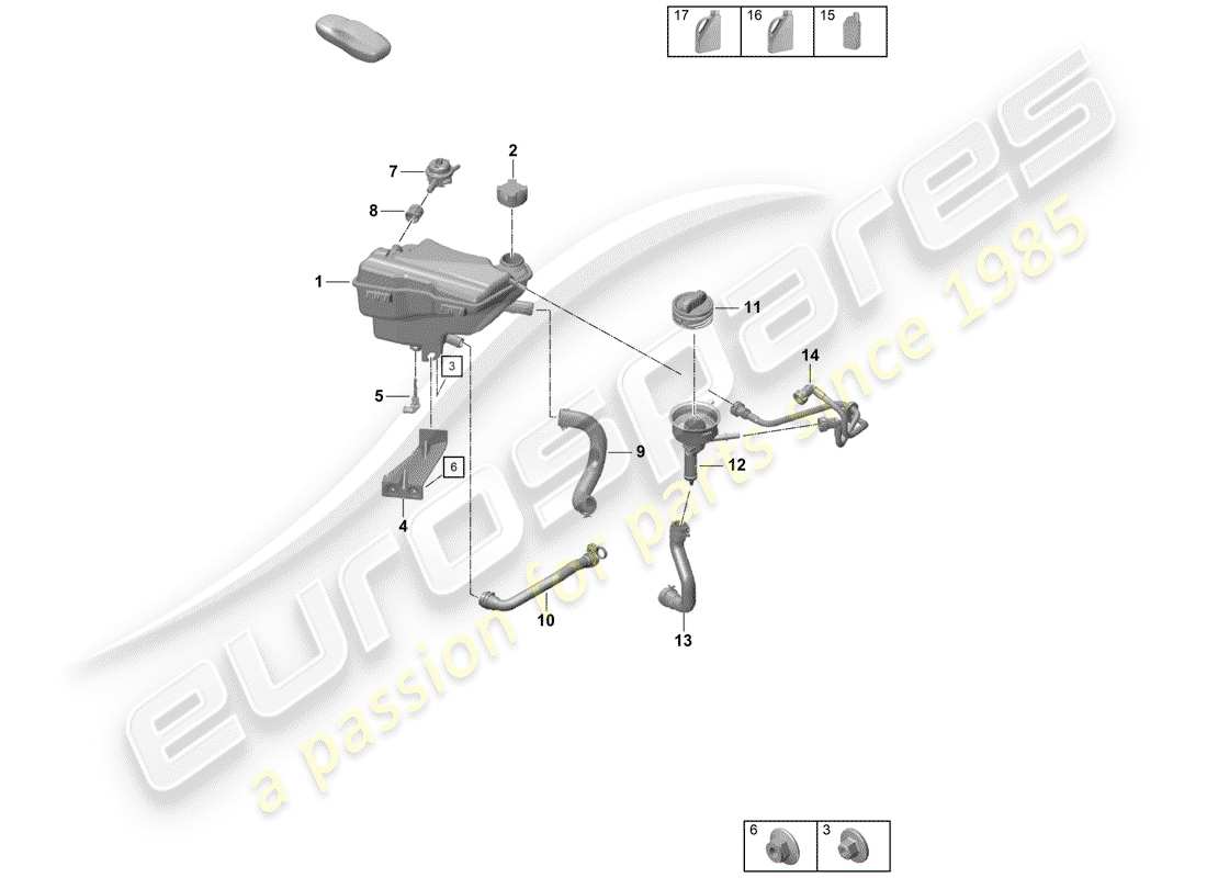 porsche 2019 (718 boxster spyder) serbatoio di espansione liquido refrigerante diagramma delle parti
