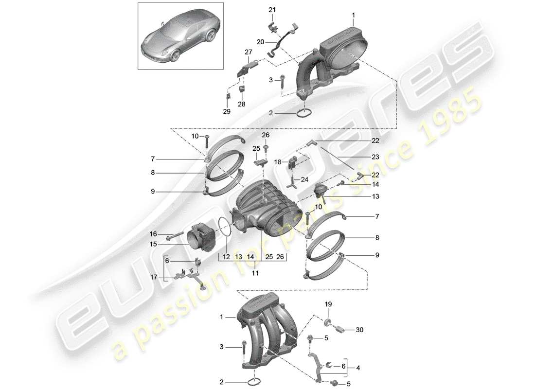 porsche 2012 (991-1) distributore dell'aria aspirata diagramma delle parti