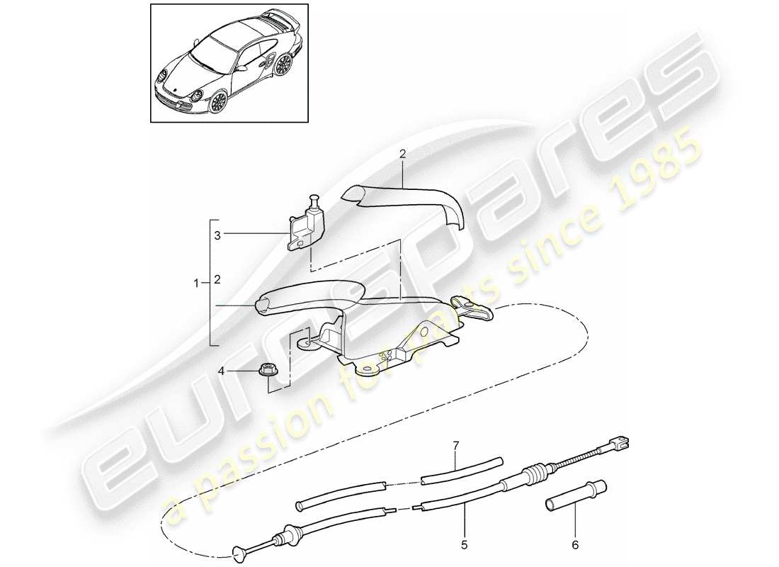 porsche 2011 (997-2 turbo / gt2 rs) diagramma delle parti del freno a mano