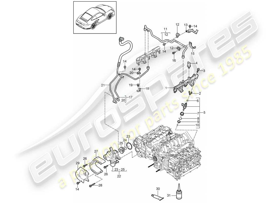 porsche 2011 (997-2 turbo / gt2 rs) tubo raccolta carburante schema delle parti