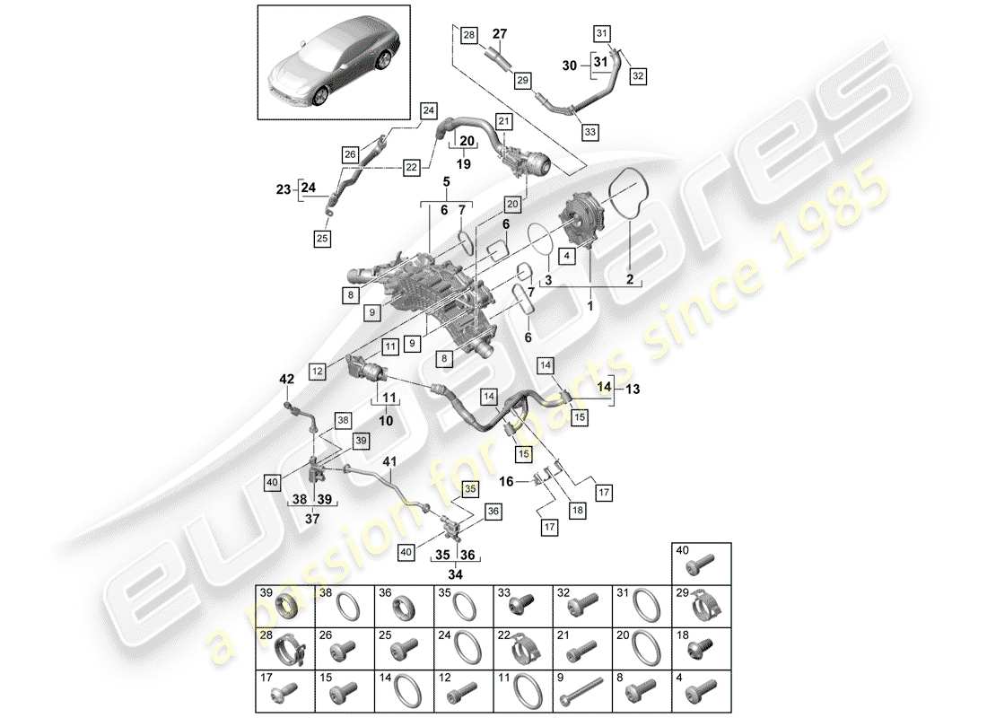 porsche 2017 (panamera 971-1) schema delle parti della pompa dell'acqua