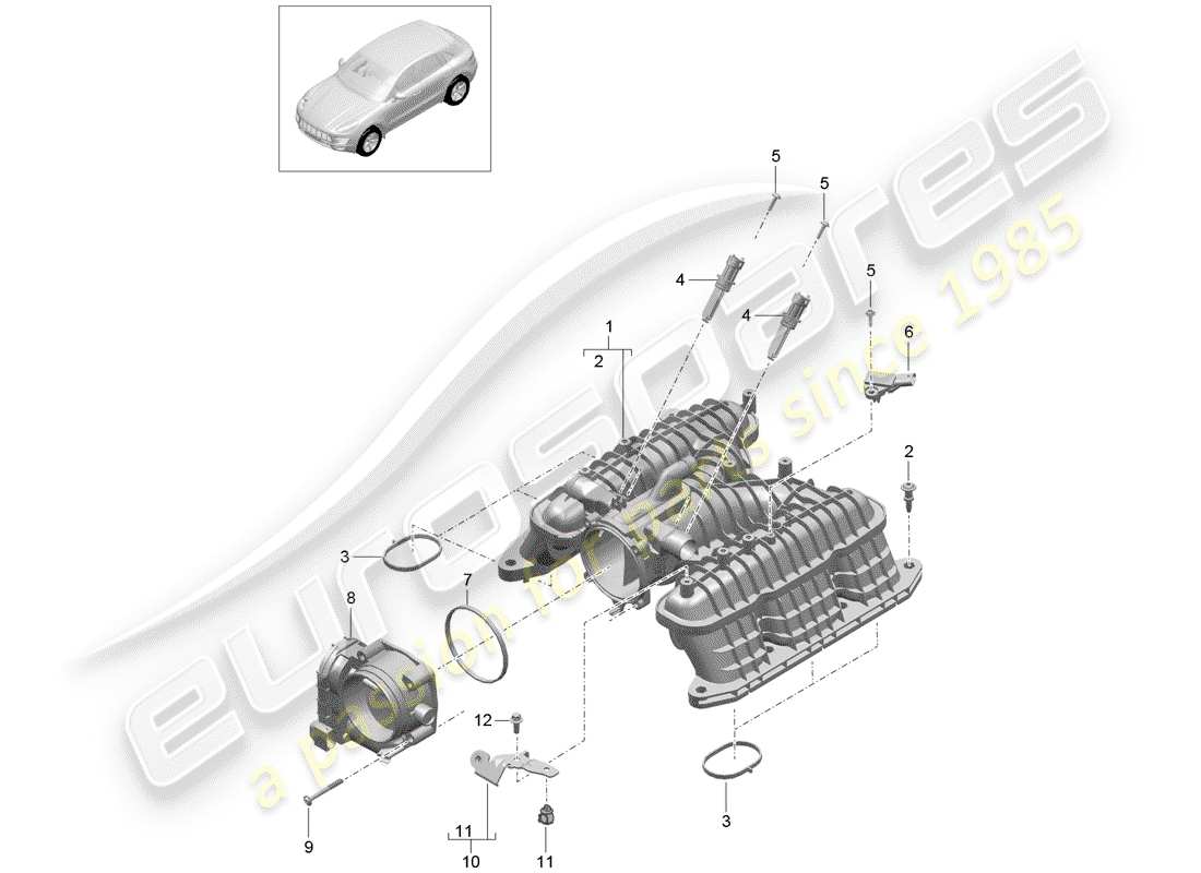 porsche 2018 (macan) distributore aria aspirata schema delle parti