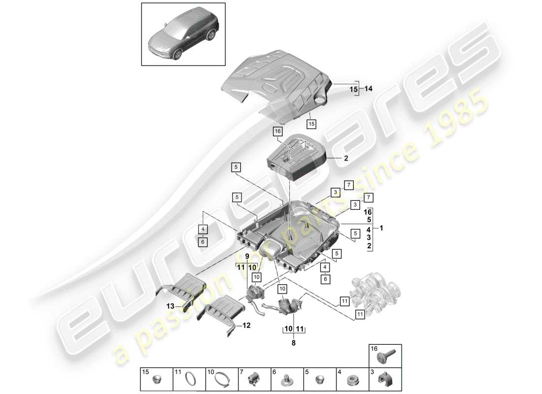porsche 2019 (cayenne e3 9ya/9yb) filtro dell'aria con collegamento schema delle parti