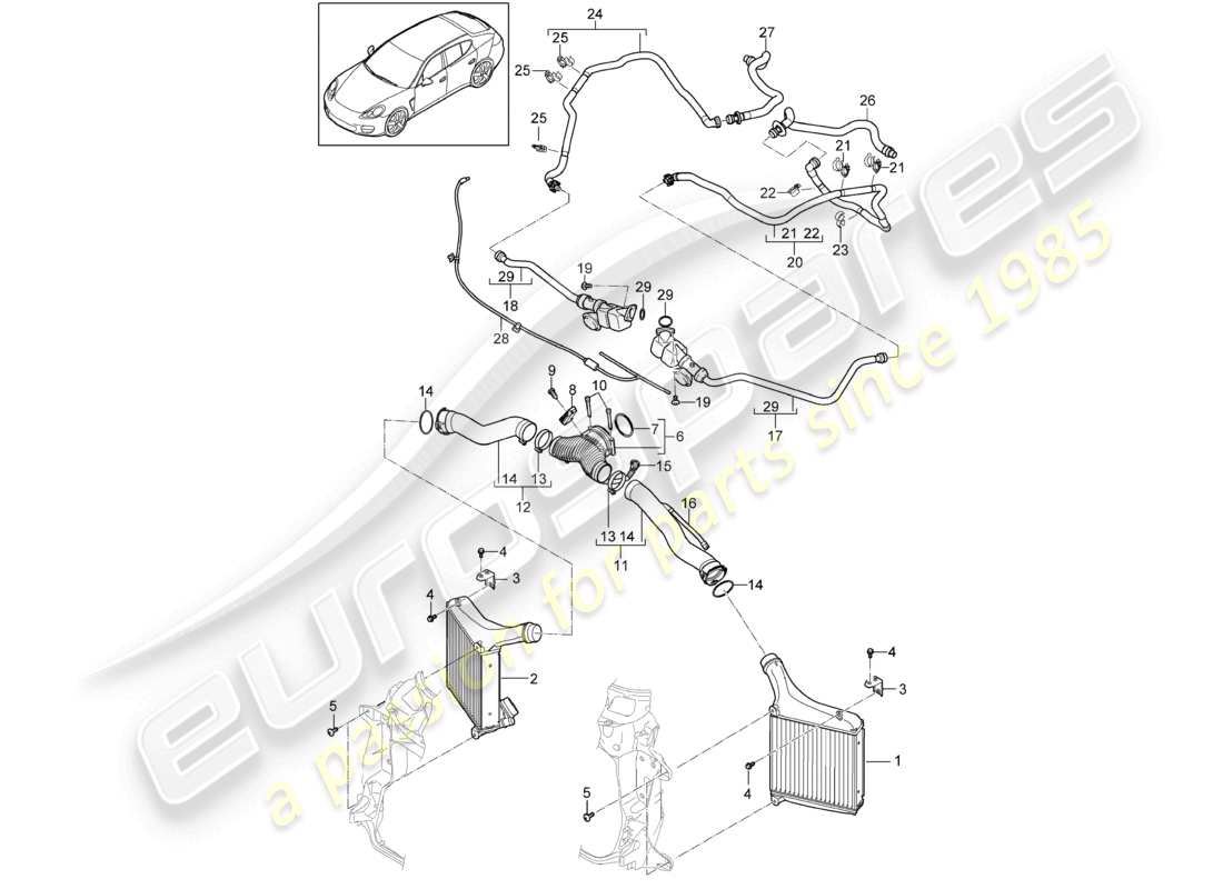 porsche 2010 (cayenne e1 9pa) tubo di pressione del refrigeratore dell'aria di sovralimentazione diagramma delle parti