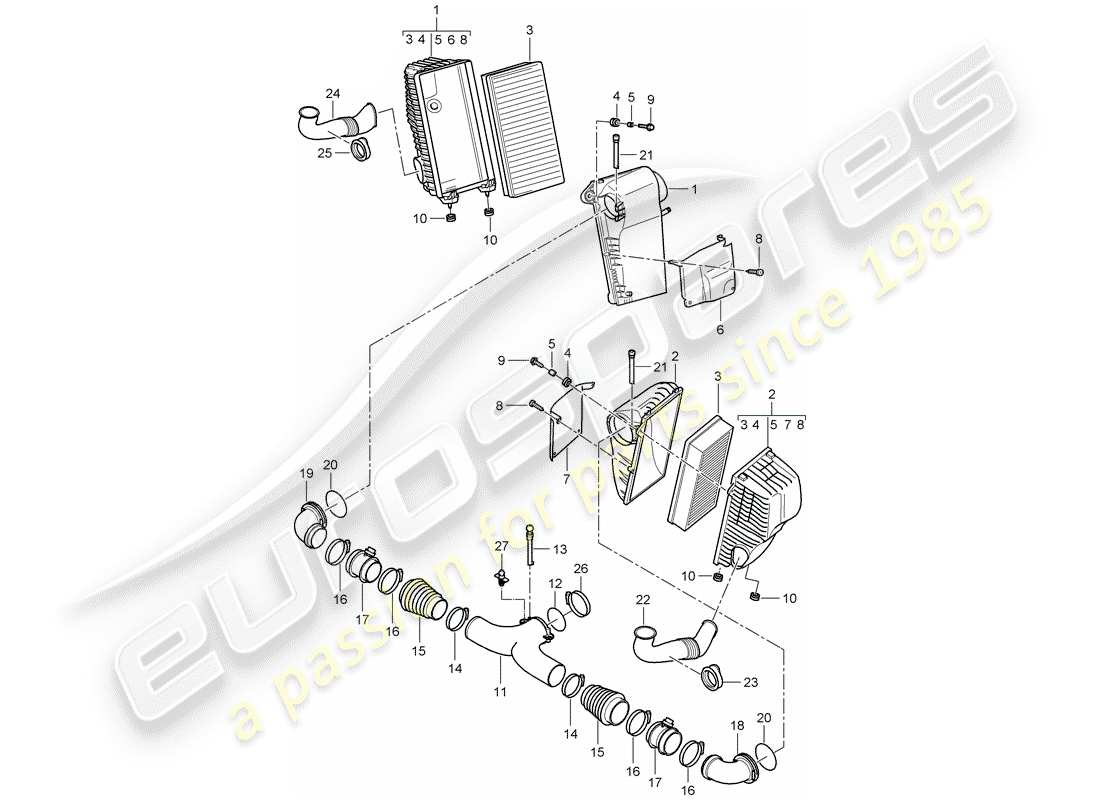 porsche 2007 (cayenne e1 9pa) sistema di depurazione dell'aria diagramma delle parti