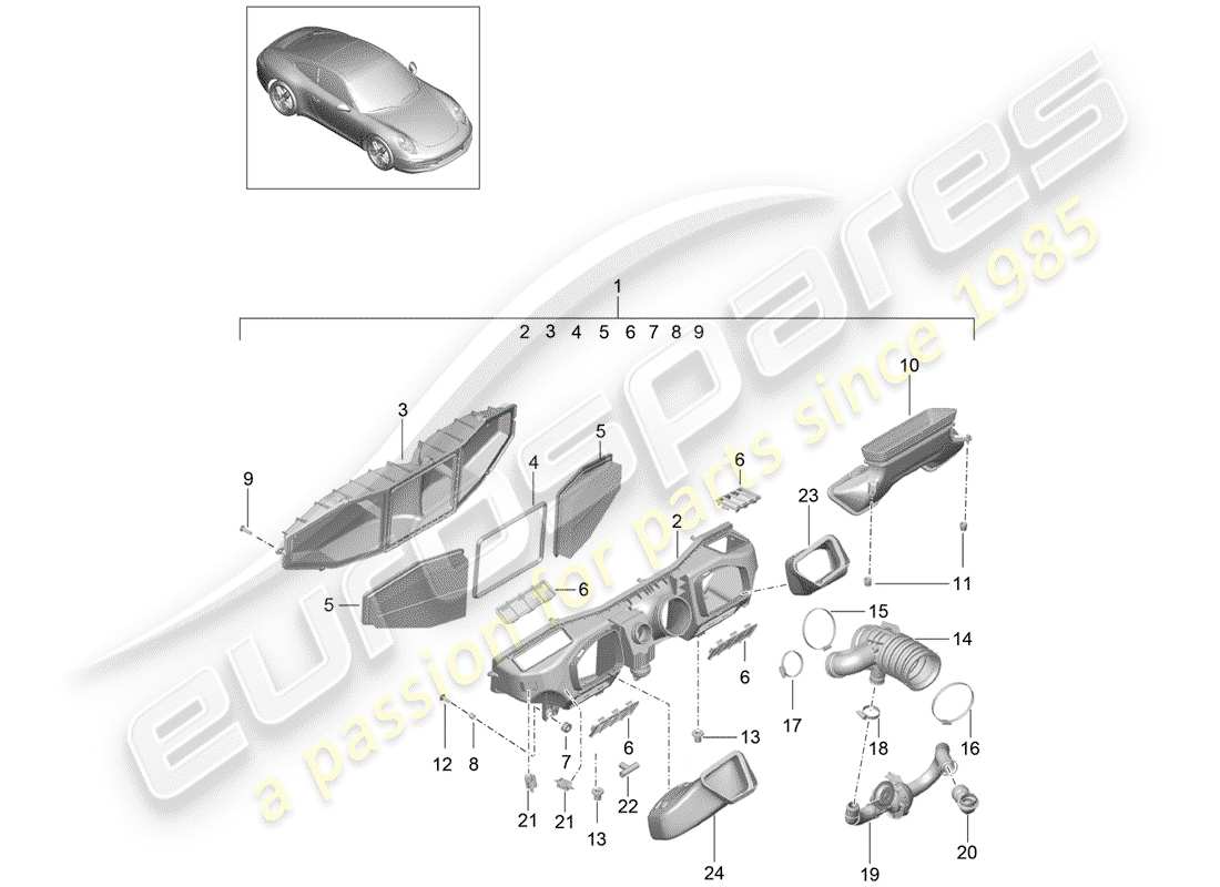 porsche 2013 (991-1) diagramma delle parti del filtro dell'aria