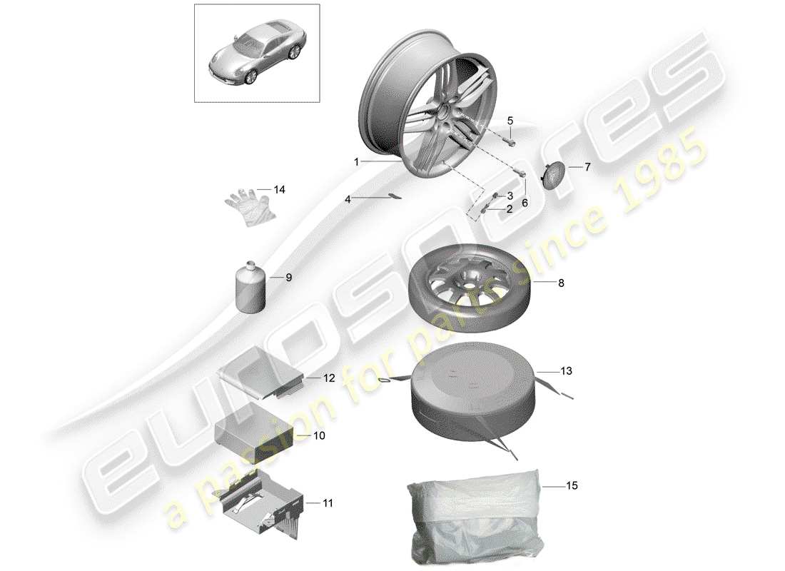 porsche 2013 (991-1) ruote diagramma delle parti