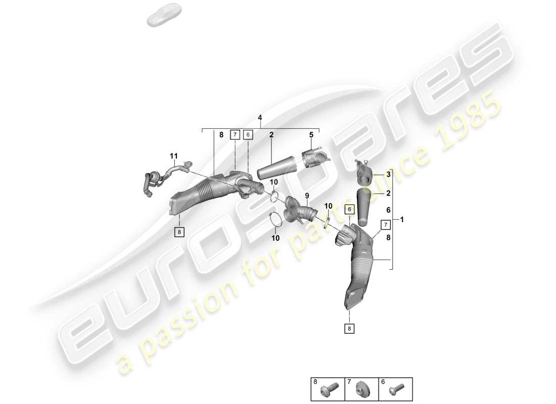 porsche 2019 (718 boxster spyder) diagramma delle parti del filtro dell'aria