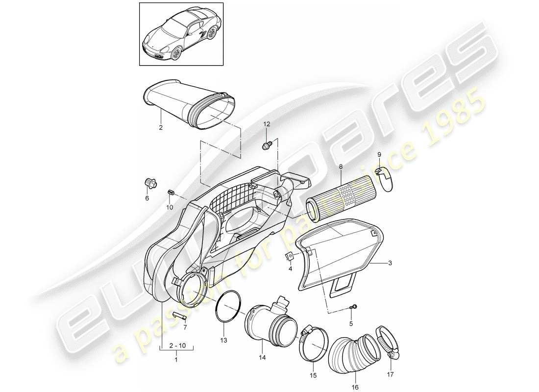 porsche 2011 (987 cayman) diagramma delle parti del filtro dell'aria