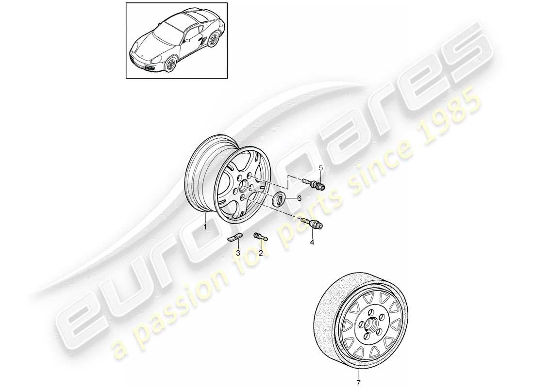 porsche 2011 (987 cayman) ruote diagramma delle parti