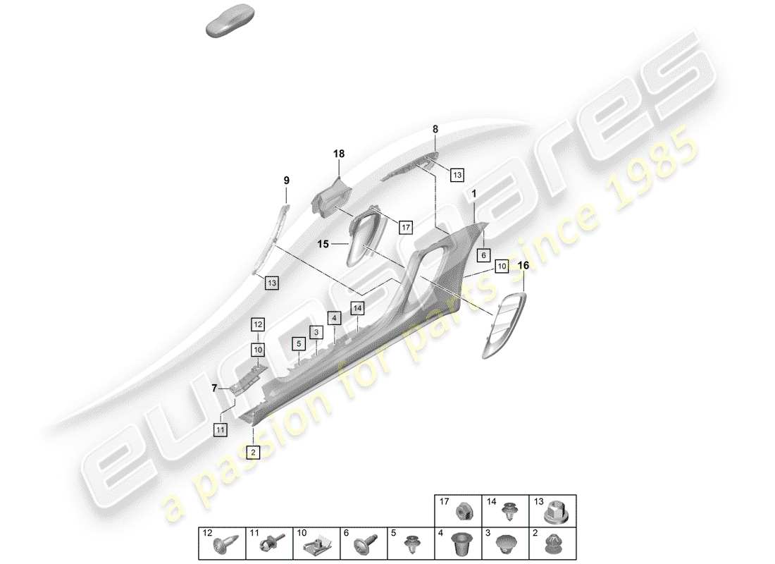 porsche 2019 (718 boxster spyder) rivestimento lato lato schema delle parti