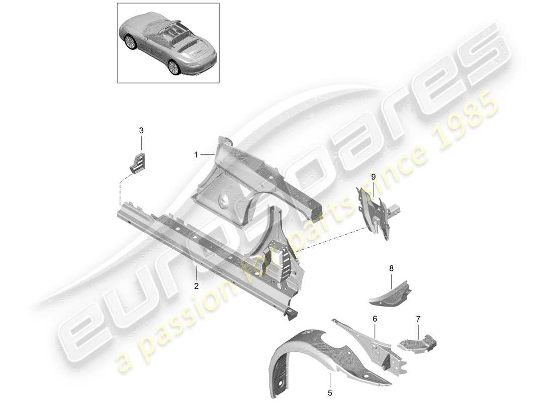 porsche 2016 (991-1) pannello laterale diagramma delle parti