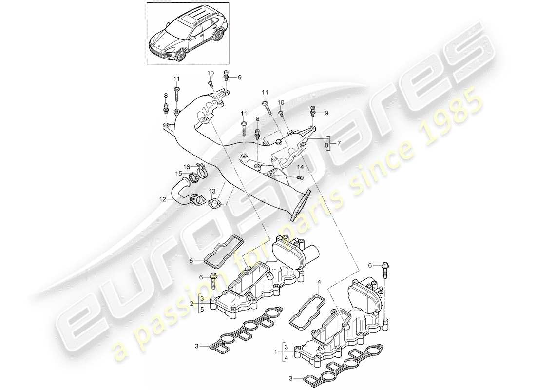 porsche 2017 (cayenne e2 92a) collettore di aspirazione diagramma delle parti