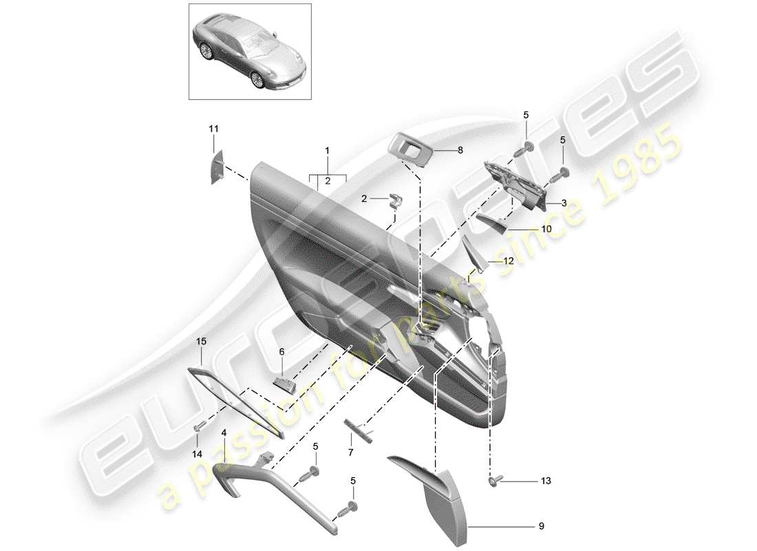 porsche 2017 (991-2) schema delle parti del pannello della porta